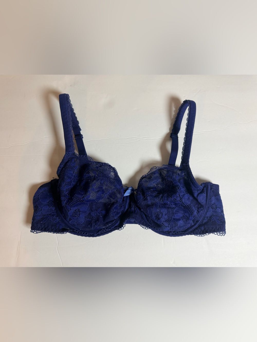 Victoria's Secret Body By Victoria Unlined Demi Bra 34D Navy Blue Lace Sheer